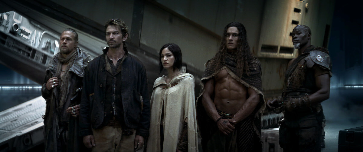 Charlie Hunnam, Michel Huisman, Sofia Boutella, Staz Nair and Djimon Hounsou in sci-fi costumes.