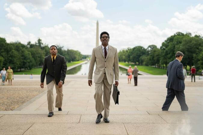 Colman Domingo and Aml Ameen walking up the steps in Washington D.C.