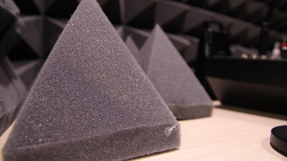 Acoustic foam inside a recording studio.