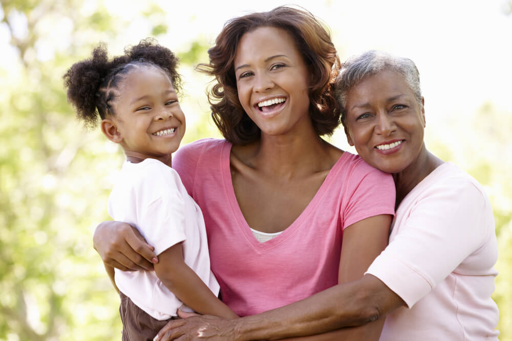 A multigenerational family in the park on mother's day.